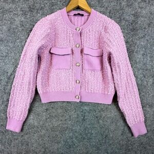 Dimple Hsu Cardigan Sweater Womens Large Purple Luxe Grandma Chic Old Money